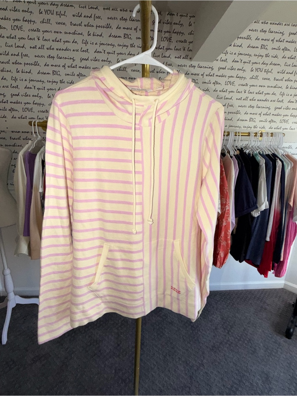 Peace Love World 100% Cotton Mixed Striped Hooded Tunic